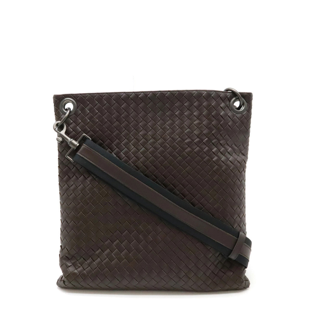 BOTTEGA VENETA Intrecciato Crossbody Bag Dark Brown Black